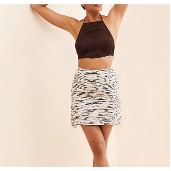 Anthropologie Womens Bellevue My Way Mini Skirt Linen Blend White Black Small - Picture 1 of 14